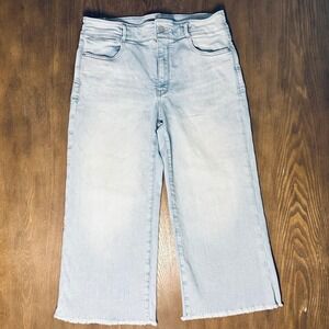 NYDJ Womens Size 8 Cropped Wide Leg Jeans Raw Hem Lift Tuck Brigitte Marine Blue